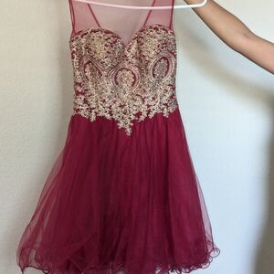 Elegant Red Dress with Gold Embroidery